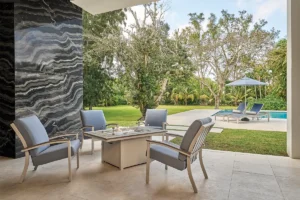 bazza cushioned chairs near firepit table